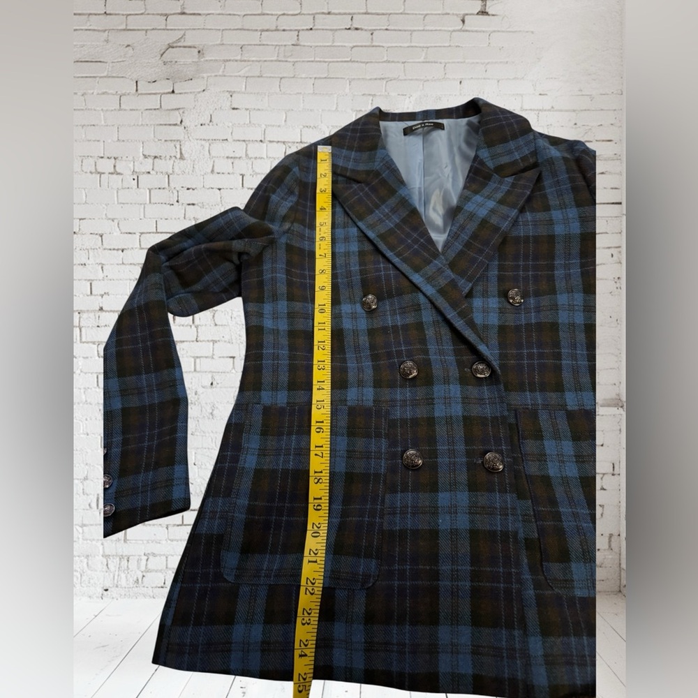 Doe & Rae Blue Plaid Blazer Sz M NWOT | Double Breasted Boutique Layer - Picture 8 of 8